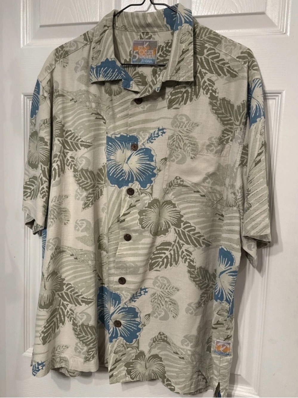 It’s 5 O’clock Somewhere Cocktail size XL Hibiscus Palms Floral 100% Silk